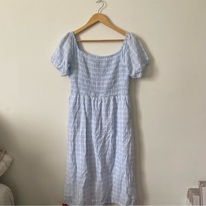 2 for 12 sale Jessica Simpson Pastel Blue White Gingham Midi Smocked Dress